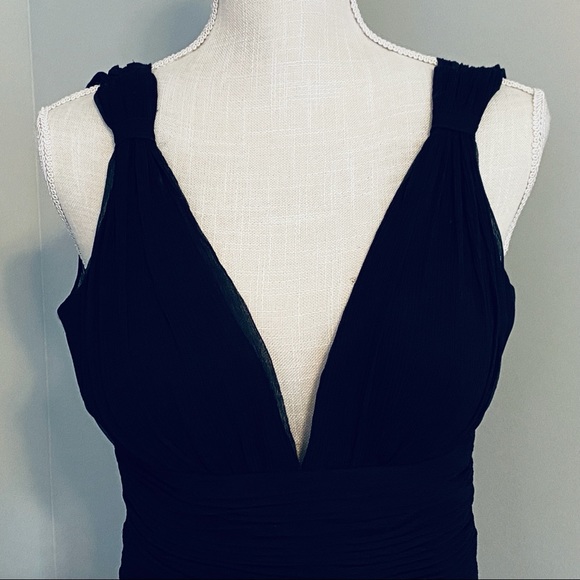WHBM Formal Dress Silk Sheer Sleeveless Plunge Neckline Padded Bra Black S 4 - Picture 3 of 13